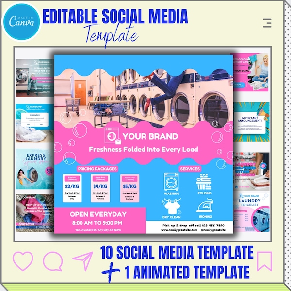 Laundromat Social Media Template: Customizable Canva Design