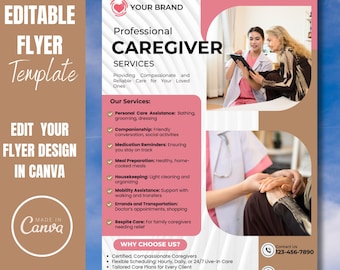 Caregiver Services Flyer Template: Editable Canva Design (Digital Download)