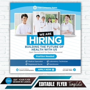 Medical Staff Hiring Flyer Template | Editable  Recruitment Ad design | Social media flyer design | Digital flyer for hospital staff hiring