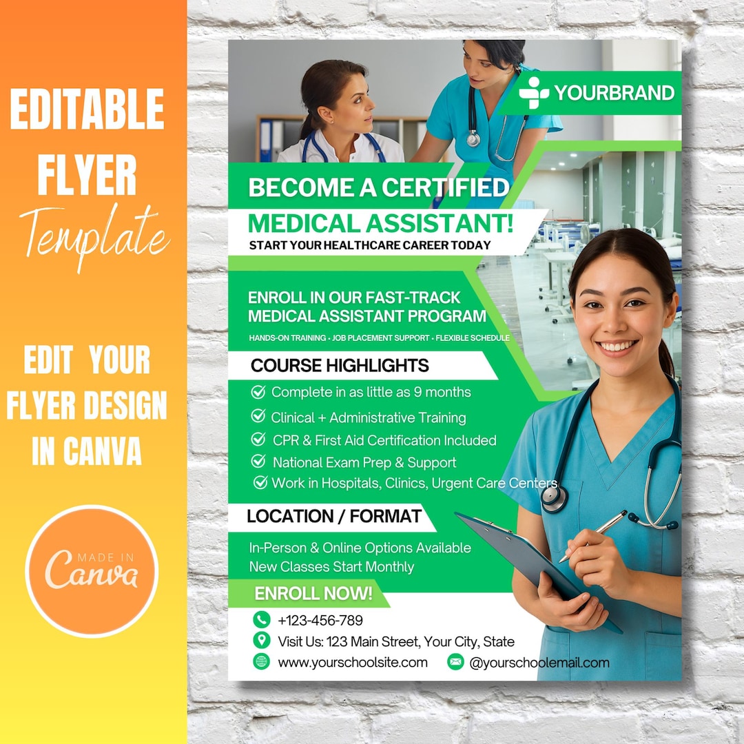 Medical Assistant Course Flyer Template: Editable Healthcare Program Ad ...