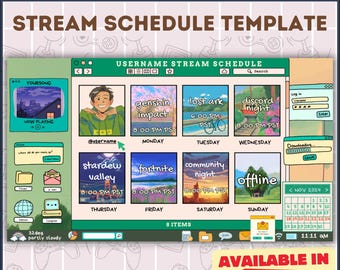Modelo de cronograma de transmissão personalizável: Twitch, YouTube, jogos (Canva)