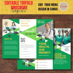 Modèle de brochure à trois volets sur la santé - modèle modifiable. Modèle de brochure médicale à trois volets Premade Canva Medical - Supports marketing imprimables