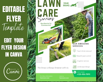 Lawn Care Flyer Template | Landscaping services promotional ad | Garden lawn care service flyer layout | Premade printable flyer design
