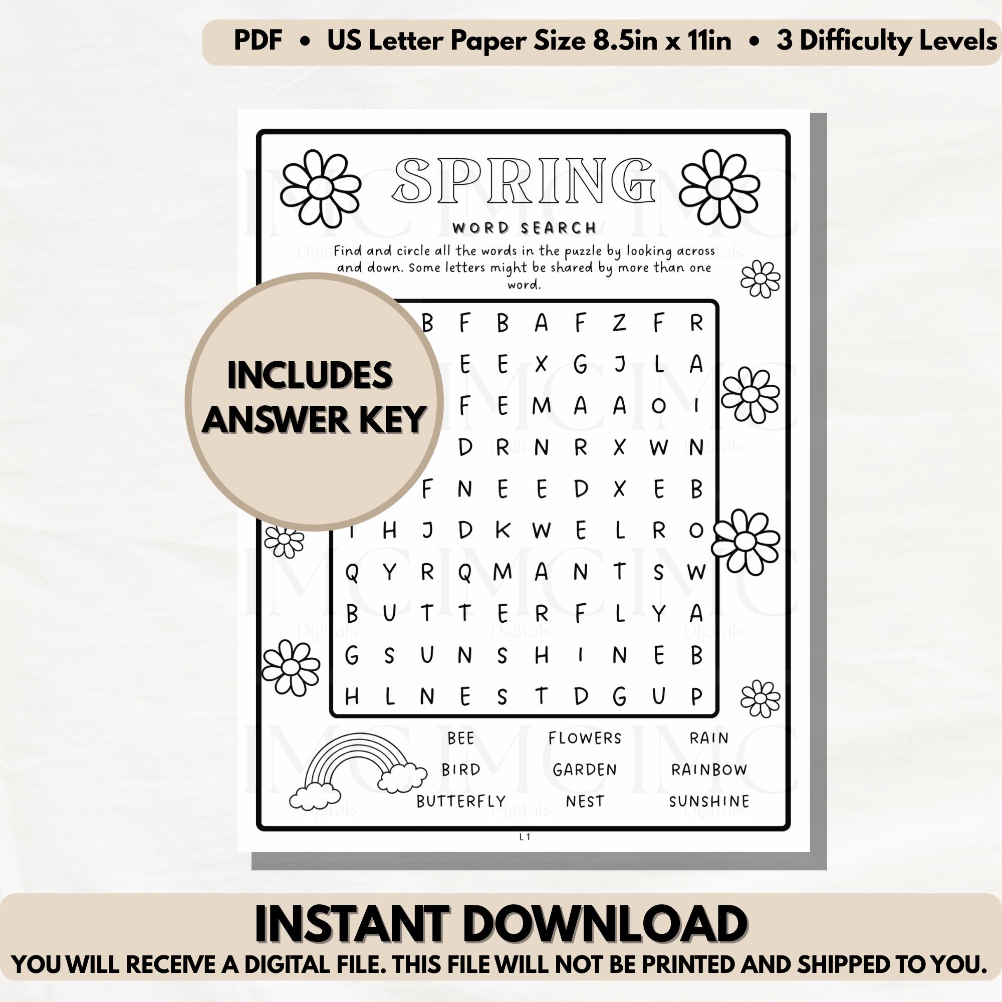 Spring Color Pages Word Search Spring Word Search Puzzle | Kids' Coloring Page (PDF Download) - Etsy