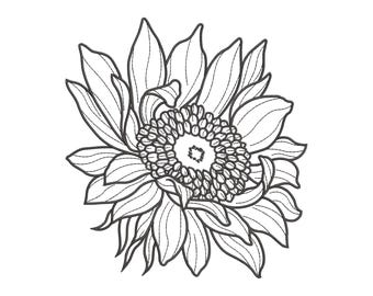Sunflower Machine Embroidery Design, Large Floral Outline Pattern, Digital Download