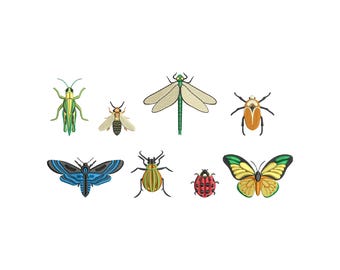 Colorful Insect Embroidery Set – 8 Bug Machine Embroidery Designs – Butterfly, Ladybug, Beetle, Dragonfly Files.