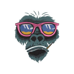 Cool Gorilla Face with Glasses – Machine Embroidery Design