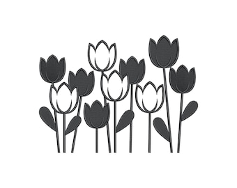 Tulip Garden Embroidery Design | Black Flowers Embroidery | Machine Embroidery Design | Digital File for Download