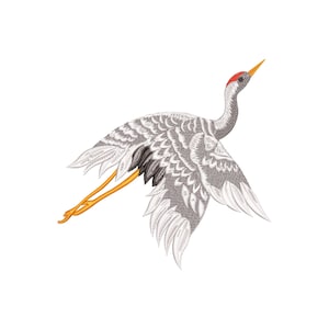 Japanese Crane Embroidery Design | Elegant Flying Crane Bird | Machine Embroidery File | Digitized embroidery