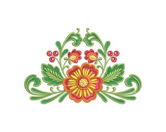 Floral Embroidery Design, Folk Flower Machine Embroidery File, Digital Download