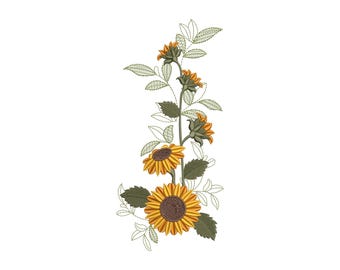 Maschinenstickerei, Sonnenblume mit Blatt, Maschinenstickerei, Blumen Applikation, digitalisierte Stickerei