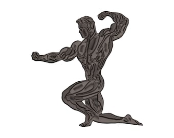 Bodybuilder Machine Embroidery Design, Bodybuilding, 3 sizes. Digitized embroidery