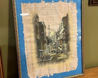 Mo. Bakr Oil on Papyrus Cairo Framed City Framed Art Unique Retro Vintage