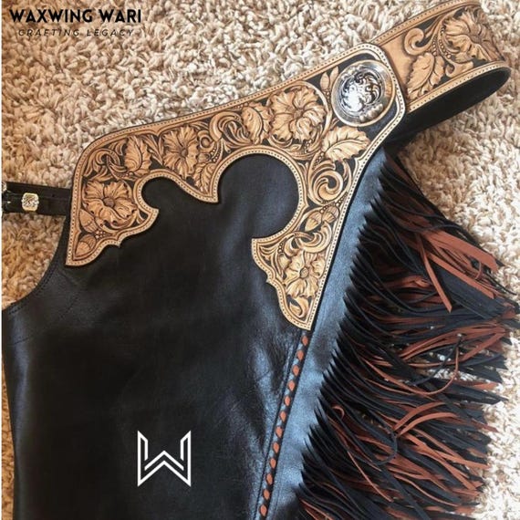 Custom Black Leather Shotgun Chaps – Western Fringed Riding Chaps