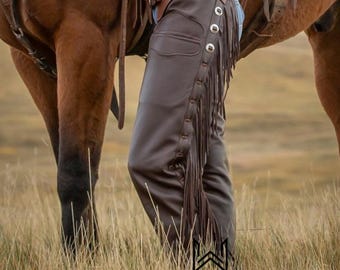 Made-to-Order Brown Leather Shotgun Chaps – Western Ranch & Rodeo Riding Chaps
