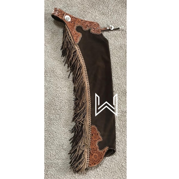 Dark Brown Suede Leather Western Chaps: 6-Inch Fringes