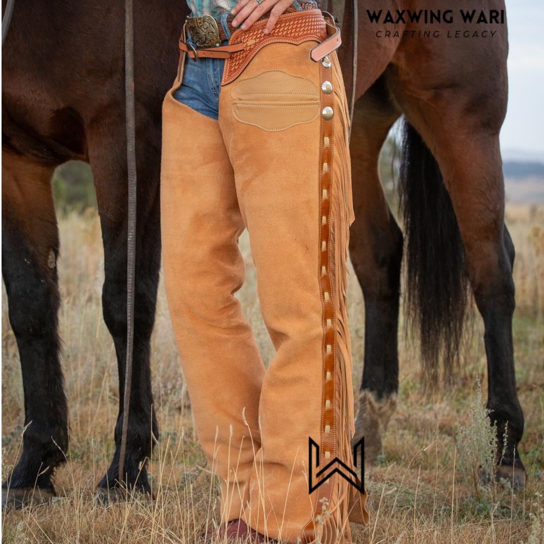 Chaps western en cuir pour hommes, chaps cowboy de rodéo avec franges