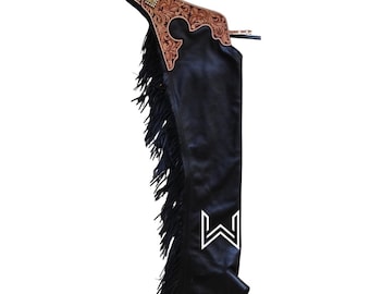 Schwarze Leder Western Cowboy Chaps - Sondergröße Rodeo Reithose