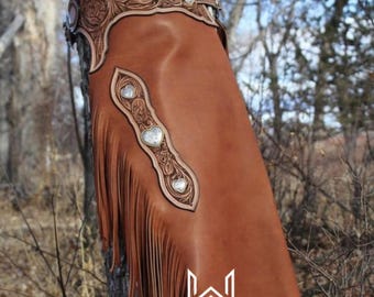 Roodbruine leren westernkieren: 6-inch franjes, ranchuitrusting