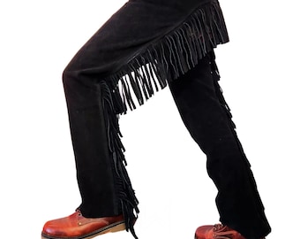 Custom Black Suede Fringe Show Chaps: Western Riding Rodeo