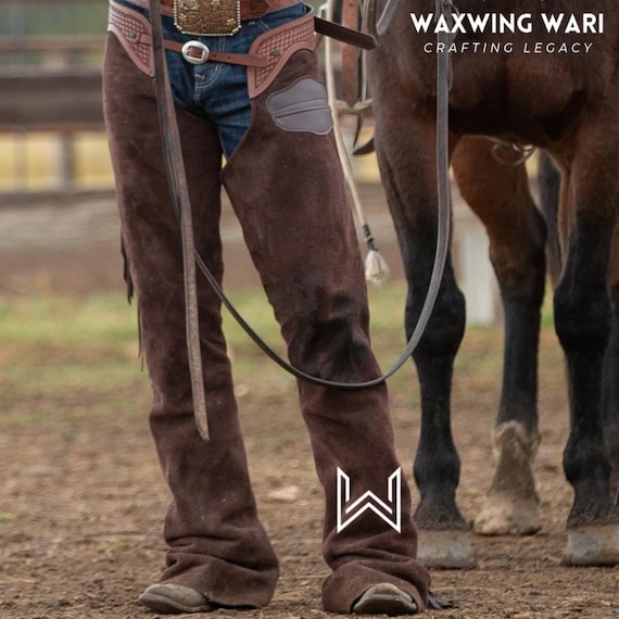 Dark Brown Suede Leather Shotgun Chaps – Personalized Western Riding Gear