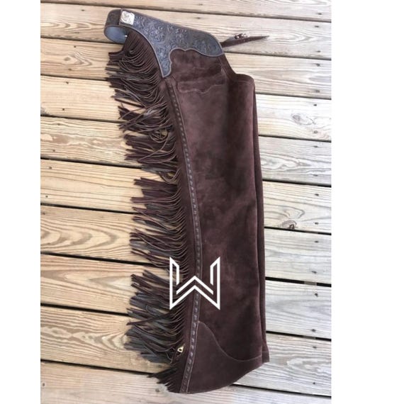 Handmade Suede Leather Western Chaps, Cowboy Rodeo Outfit, Custom Fringe