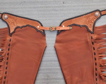 Handgefertigte Leder Cowboy Chaps, Western Fransen, Rodeo Ausrüstung