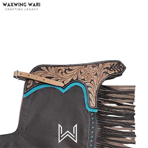 Dark Brown Leather Shotgun Chaps – Custom Western Riding Chaps with Fringes image 1