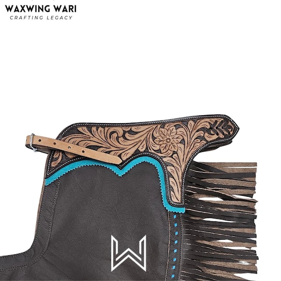 Dark Brown Leather Shotgun Chaps – Custom Western Riding Chaps with Fringes