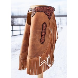 Waxy Leather Western Chinks: Tan Brown Cowboy Riding Gear