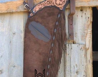 Handmade Suede Shotgun Chaps, 6-Inch Fringe, Western Rodeo Gear