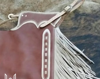 Reddish Brown Leather Western Chinks: 6-Inch Fringes, Custom Fit