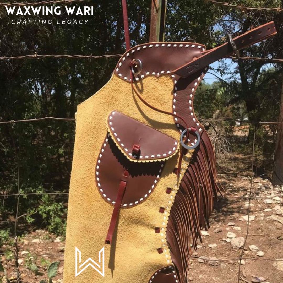 Western Cowboy Chaps Suede Leather with Fringes, Arizona Rodeo Outfit & Horse Riding Gear