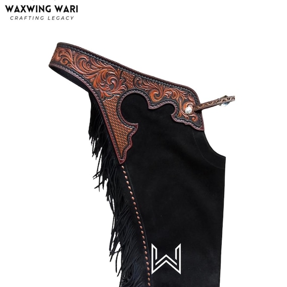 Handmade Suede Leather Western Chaps, Rodeo Shotgun Style with Fringes