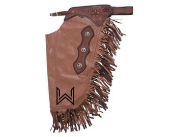 Dark Brown Leather Western Chinks: 6-Inch Fringes, Custom Fit