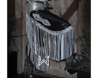 Black Leather Western Chinks: 6-Inch Fringes, Custom Fit