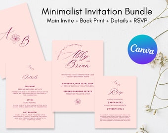 Minimalist Floral Wedding Invitation Template | Canva Editable
