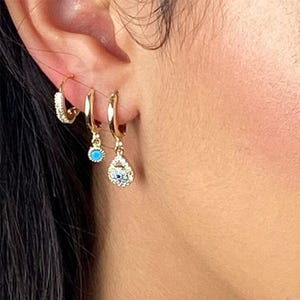 Turquoise Hoop Earrings, Stylish Multi Piercing Set of 3, Gold Colour, Cute & tiny Hoop for Her, Teenagers earrings, Cartilage Hoop, Hoops