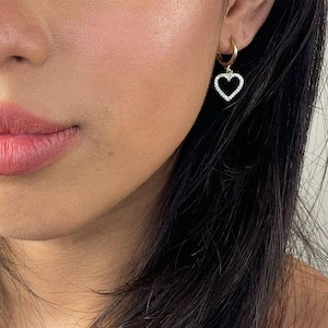 Gold Heart Hoop Earrings - Dainty Huggie Hoops, Heart Earrings for Her, Earrings for Women, Chic Heart Earrings, Huggie Hoop, Gold Earrings