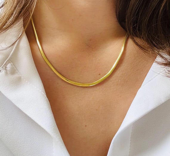 Herringbone Necklace, 14k Gold-plated Herringbone Chain Necklace