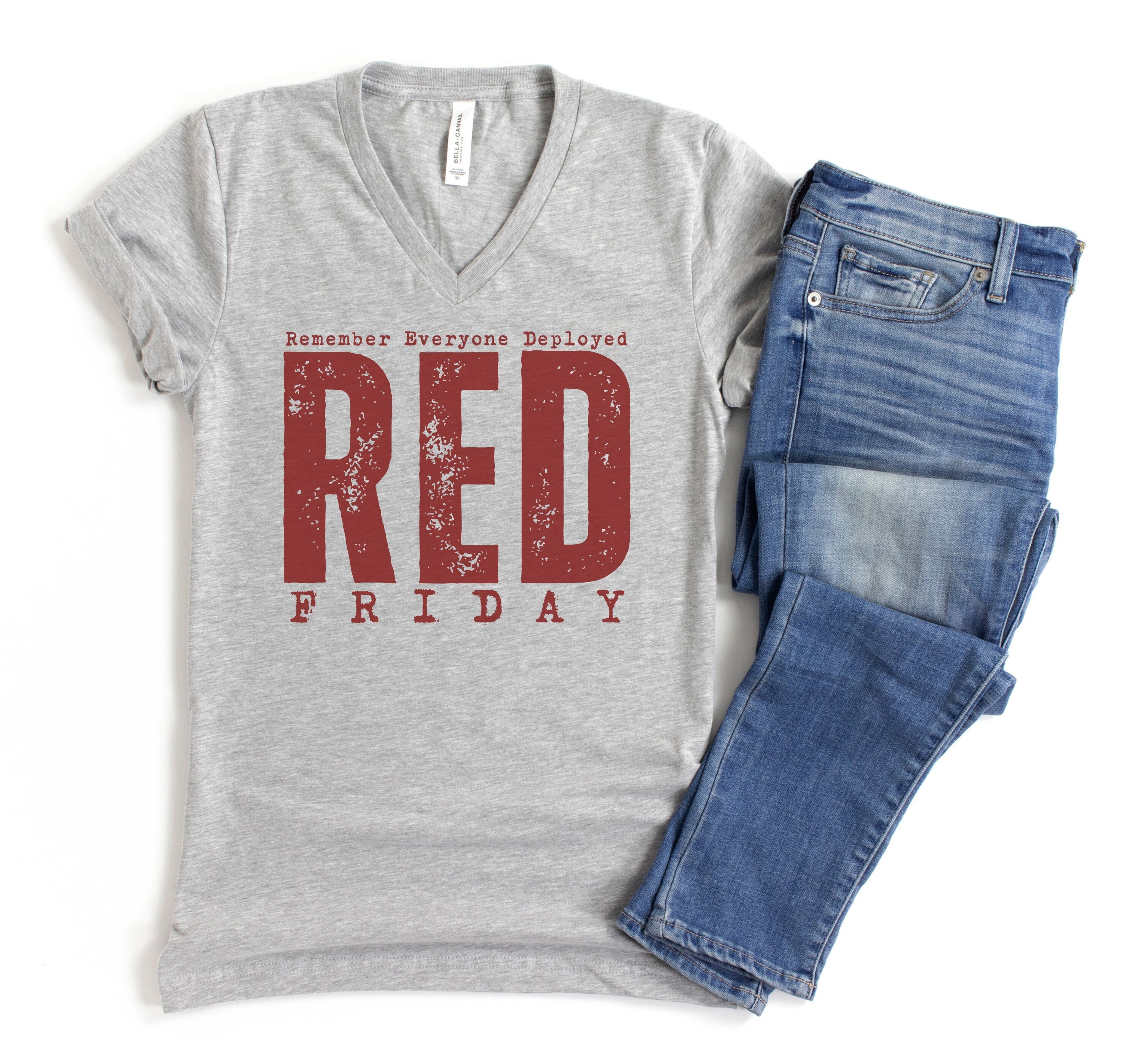 RED Friday V Neck T Shirt, On Friday We Wear Red Shirt, Remember Everyone Deployed, American Flag, Us Veteran T Shirt, RED Friday V Neck Tee