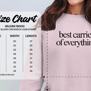 Gildan 18000 sweatshirt size chart with measurement table.
