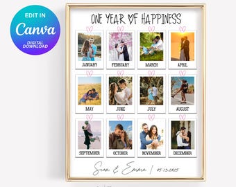 Personalized One Year Anniversary Gift for Couple, Polaroid Photo Collage Gift for Couple, Wedding Anniversary Gift for Couple