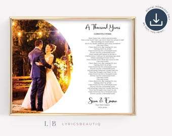 Wedding Song Lyrics with Photo, First Dance Lyrics Wedding Gift, 1st Anniversary Gift for Husband, First Anniversary Gift for Him from Wife