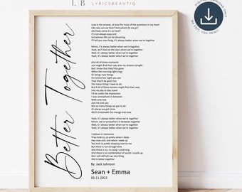 Personalised Lyrics Print, First Dance Song, Wedding Song, Paper Anniversary, Couples Gift, Anniversary Present, Gifts For Husband