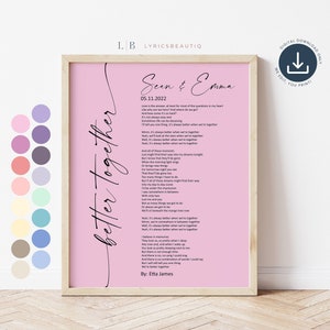 Songtext Kunst 1 Jahr Jahrestag Geschenk für Freund, Hochzeit Songtext Kunst erste Jahrestag Geschenk, erste Tanz Texte 1. Jahrestag Geschenke