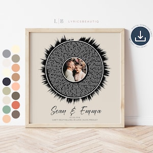 Vinilo artístico con letras de canciones de primer baile, arte de ondas sonoras de canciones de boda, regalos de aniversario de un año para él, regalo de aniversario de un año para novio