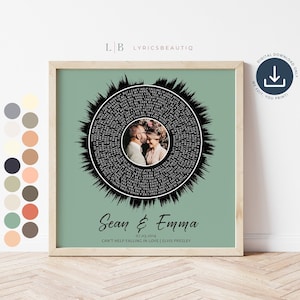 Póster con letras de canciones, regalo para el primer aniversario para él, arte de ondas sonoras en vinilo con la primera canción de baile, regalos para el primer aniversario, póster con letras de vinilo