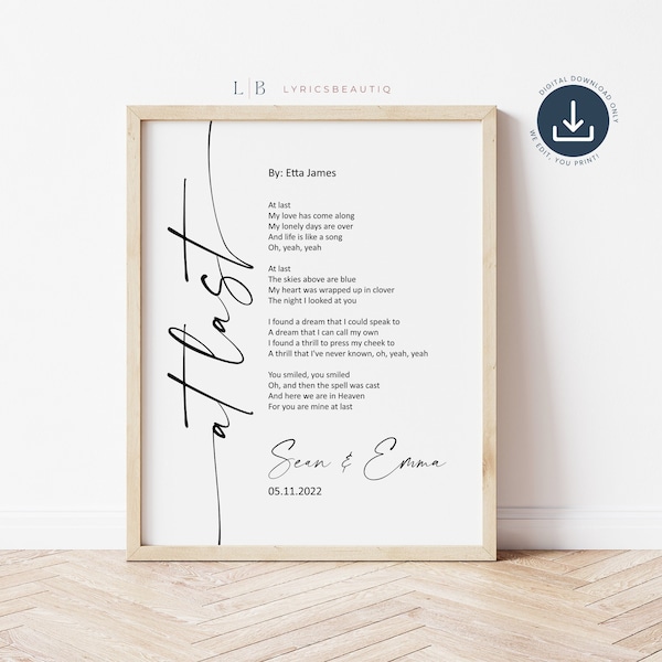 Custom Song Lyrics Wall Art Gift for Couples, Favorite Song Music Poster, Personalized First Dance Song Lyrics Print, Engagement Present