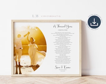 Wedding Song Lyrics with Photo, First Dance Lyrics Wedding Gift, 1st Anniversary Gift for Husband, First Anniversary Gift for him from Wife